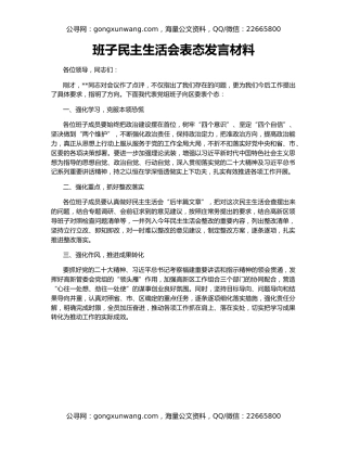 班子民主生活会表态发言材料