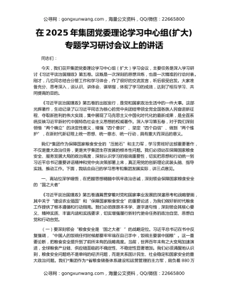 在2025年集团党委理论学习中心组(扩大)专题学习研讨会议上的讲话