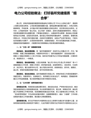 电力公司经验做法：打好县所党建提质“组合拳”