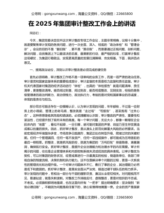 在2025年集团审计整改工作会上的讲话
