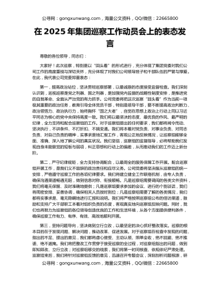 在2025年集团巡察工作动员会上的表态发言