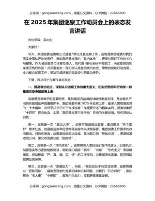 在2025年集团巡察工作动员会上的表态发言讲话