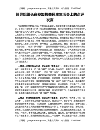 督导组组长在参加机关民主生活会上的点评发言