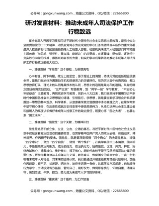 研讨发言材料：推动未成年人司法保护工作行稳致远