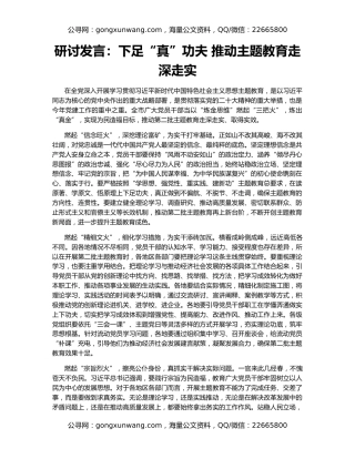 研讨发言：下足“真”功夫 推动主题教育走深走实