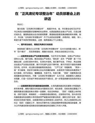 在“正风肃纪专项整治年”动员部署会上的讲话