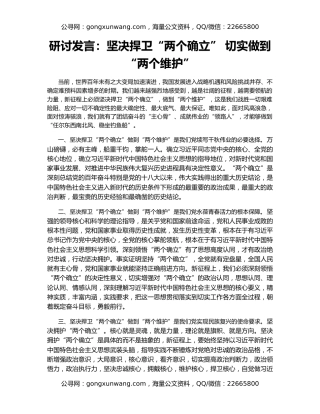 研讨发言：坚决捍卫“两个确立” 切实做到“两个维护”