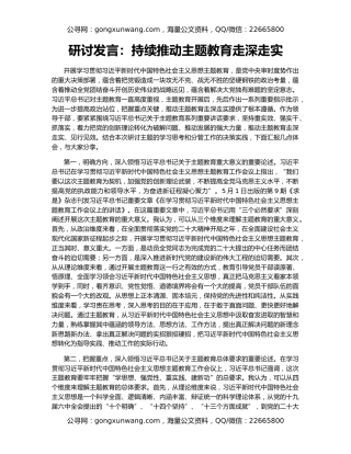 研讨发言：持续推动主题教育走深走实
