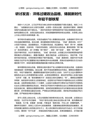 研讨发言：淬炼过硬政治品格，铸就新时代年轻干部铁军