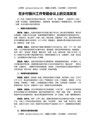 在乡村振兴工作专题会议上的交流发言