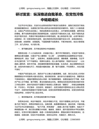 研讨发言：纵深推进自我革命，在党性淬炼中砥砺成长