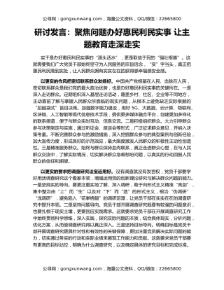研讨发言：聚焦问题办好惠民利民实事 让主题教育走深走实