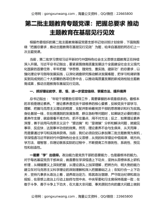 第二批主题教育专题党课：把握总要求 推动主题教育在基层见行见效