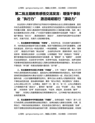 第二批主题教育感悟交流发言：增强干事创业“执行力”   激活砥砺前行“源动力”