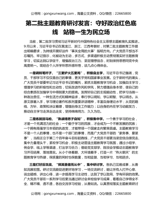 第二批主题教育研讨发言：守好政治红色底线   站稳一生为民立场