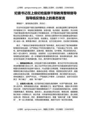 纪委书记在上级纪检监察干部教育整顿督导指导组反馈会上的表态发言