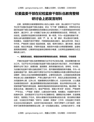 纪委监委干部在纪检监察干部队伍教育整顿研讨会上的发言材料