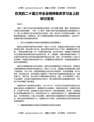 在党的二十届三中全会精神集体学习会上的研讨发言