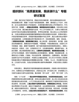 组织部长“高质量发展，我该谋什么”专题研讨发言