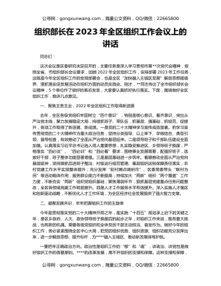 组织部长在2023年全区组织工作会议上的讲话