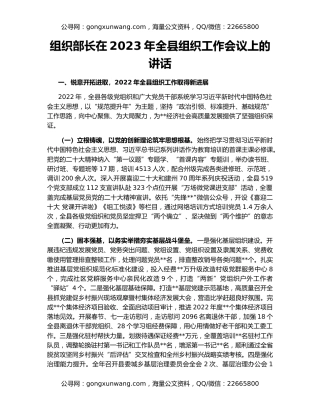 组织部长在2023年全县组织工作会议上的讲话