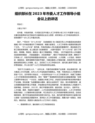 组织部长在2023年市委人才工作领导小组会议上的讲话