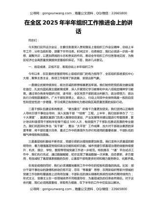 在全区2025年半年组织工作推进会上的讲话