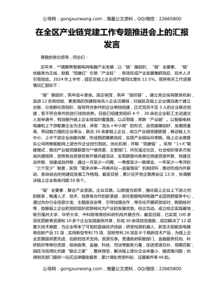 在全区产业链党建工作专题推进会上的汇报发言