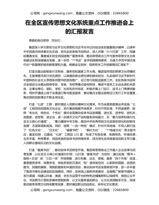 在全区宣传思想文化系统重点工作推进会上的汇报发言