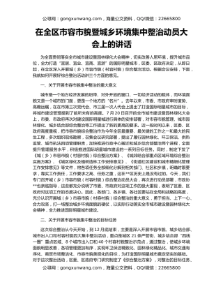 在全区市容市貌暨城乡环境集中整治动员大会上的讲话