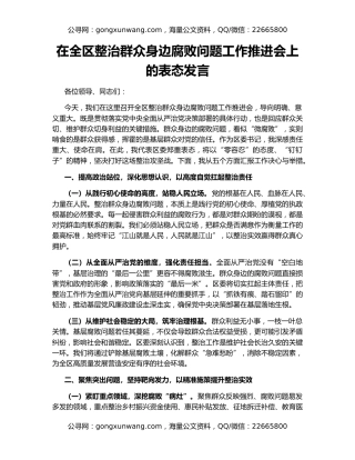 在全区整治群众身边腐败问题工作推进会上的表态发言