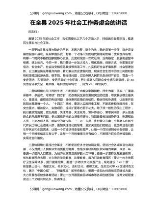 在全县2025年社会工作务虚会的讲话
