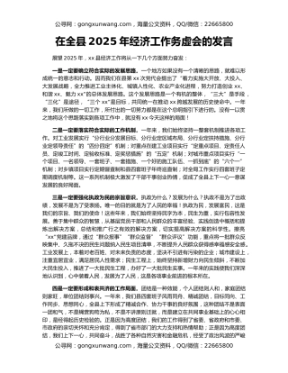 在全县2025年经济工作务虚会的发言