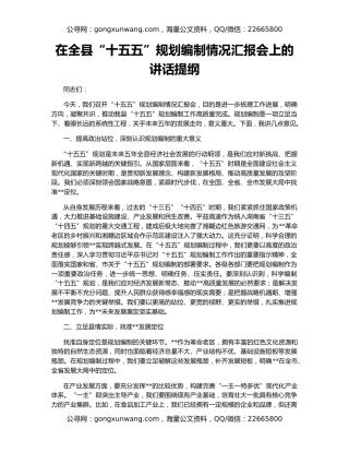 在全县“十五五”规划编制情况汇报会上的讲话提纲
