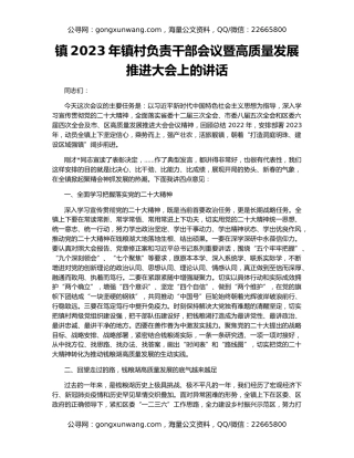 镇2023年镇村负责干部会议暨高质量发展推进大会上的讲话