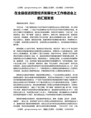 在全县促进民营经济发展壮大工作推进会上的汇报发言