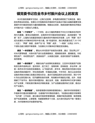 镇党委书记在全市乡村振兴会议上的发言