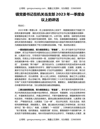 镇党委书记在机关当支部2023年一季度会议上的讲话