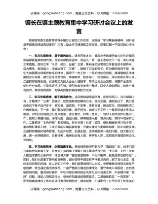 镇长在镇主题教育集中学习研讨会议上的发言