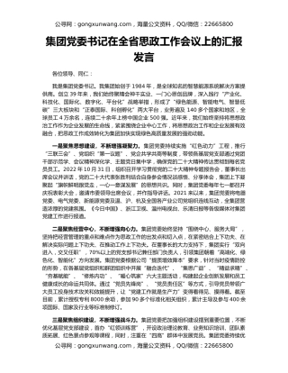 集团党委书记在全省思政工作会议上的汇报发言