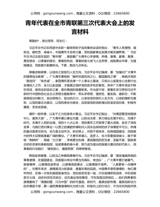 青年代表在全市青联第三次代表大会上的发言材料