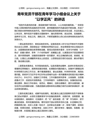 青年党员干部在青年学习小组会议上关于“以学正风”的讲话