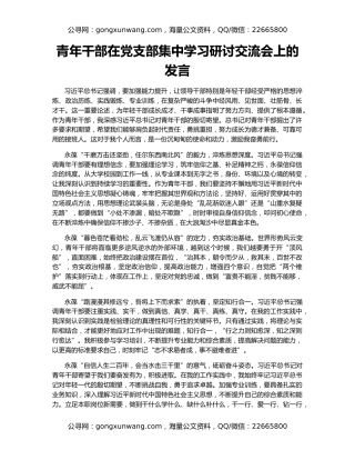青年干部在党支部集中学习研讨交流会上的发言