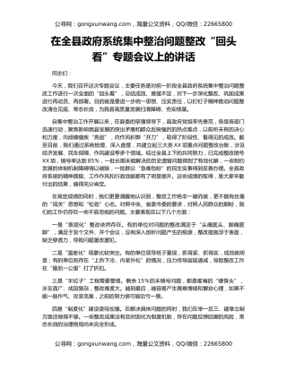 在全县政府系统集中整治问题整改“回头看”专题会议上的讲话