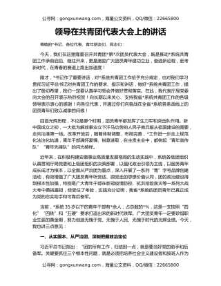 领导在共青团代表大会上的讲话