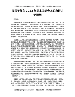 领导干部在2022年民主生活会上的点评讲话提纲