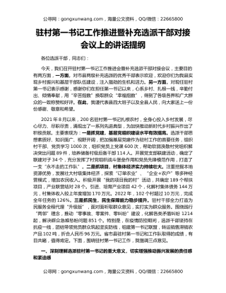 驻村第一书记工作推进暨补充选派干部对接会议上的讲话提纲