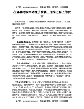 在全县村级集体经济发展工作推进会上的发言