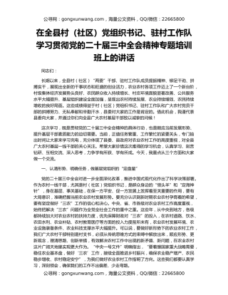 在全县村（社区）党组织书记、驻村工作队学习贯彻党的二十届三中全会精神专题培训班上的讲话
