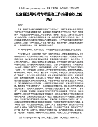 在全县违规吃喝专项整治工作推进会议上的讲话